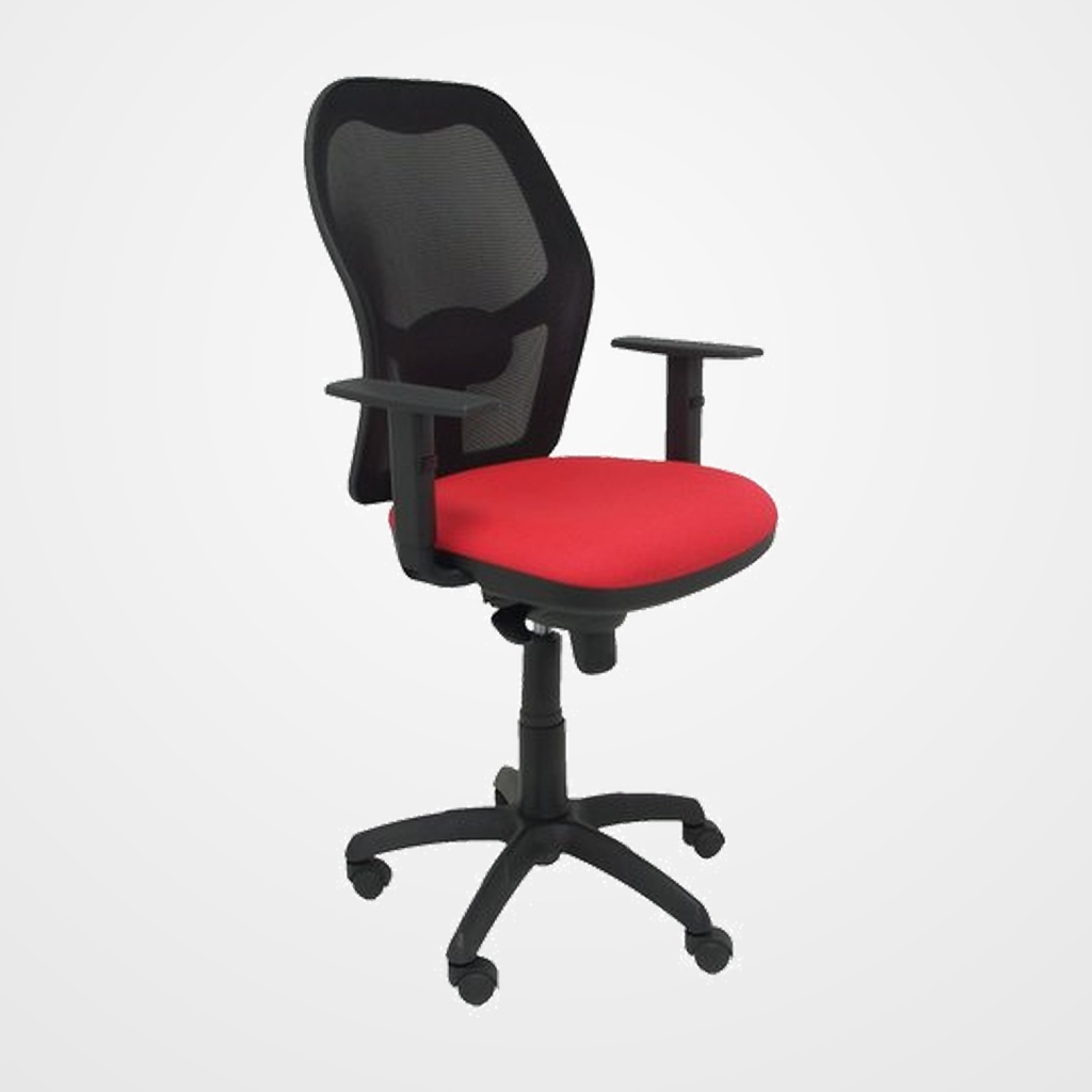 SILLA PIQUERAS Y CRESPO JORQUERA BRAZOS REGULABLES MECANISMO SINCRO CON REGULADOR DE TENSION RESPALDO DE MALLA NEGRA Y ASIENTO TAPIZADO BALI ROJO