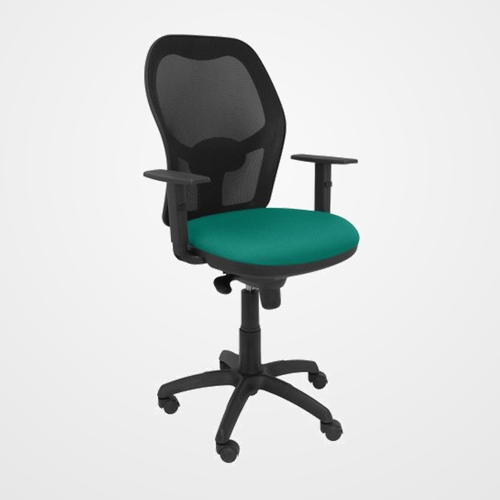 SILLA PIQUERAS Y CRESPO JORQUERA BRAZOS REGULABLES MECANISMO SINCRO CON REGULADOR DE TENSION RESPALDO DE MALLA NEGRA Y ASIENTO TAPIZADO BALI VERDE