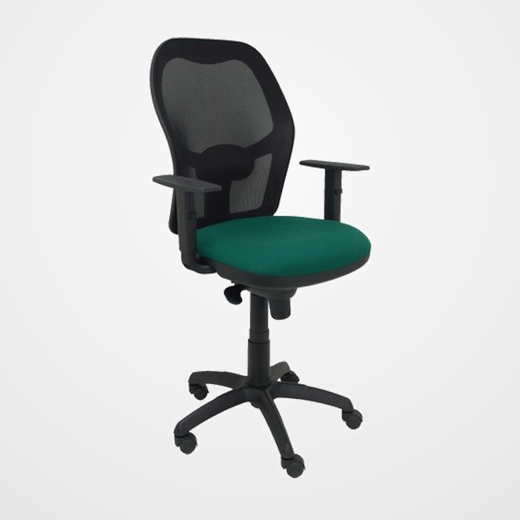 SILLA PIQUERAS Y CRESPO JORQUERA BRAZOS REGULABLES MECANISMO SINCRO CON REGULADOR DE TENSION RESPALDO DE MALLA NEGRA Y ASIENTO TAPIZADO BALI VERDE BOTELLA