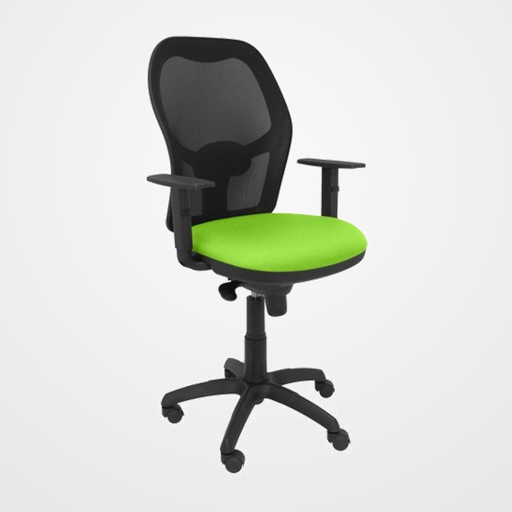 SILLA PIQUERAS Y CRESPO JORQUERA BRAZOS REGULABLES MECANISMO SINCRO CON REGULADOR DE TENSION RESPALDO DE MALLA NEGRA Y ASIENTO TAPIZADO BALI VERDE PISTACHO