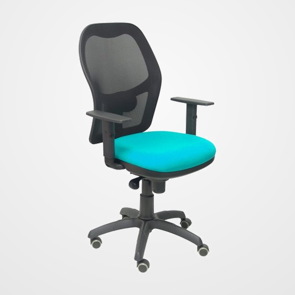 SILLA PIQUERAS Y CRESPO JORQUERA BRAZOS REGULABLES MECANISMO SINCRO CON REGULADOR DE TENSION RESPALDO DE MALLA NEGRA Y ASIENTO TAPIZADO BALI VERDE TURQUESA