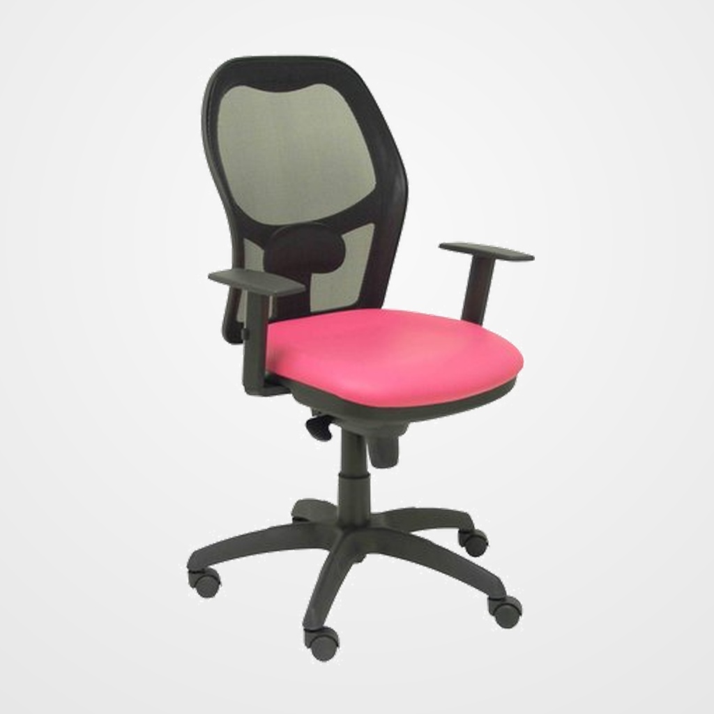 SILLA PIQUERAS Y CRESPO JORQUERA BRAZOS REGULABLES MECANISMO SINCRO CON REGULADOR DE TENSION RESPALDO DE MALLA NEGRA Y ASIENTO TAPIZADO SIMILPIEL ROSA