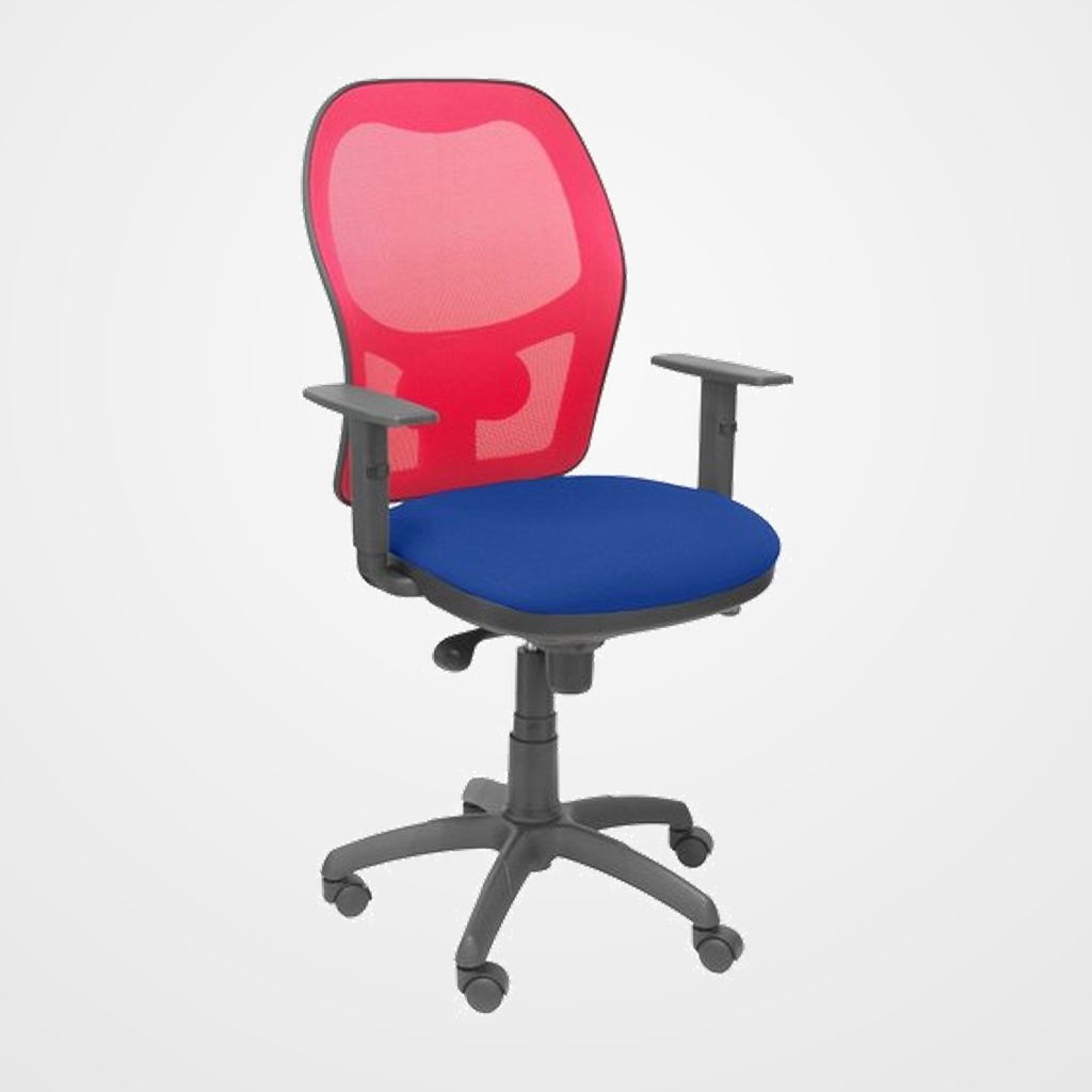 SILLA PIQUERAS Y CRESPO JORQUERA BRAZOS REGULABLES MECANISMO SINCRO CON REGULADOR DE TENSION RESPALDO DE MALLA ROJA Y ASIENTO TAPIZADO BALI AZUL