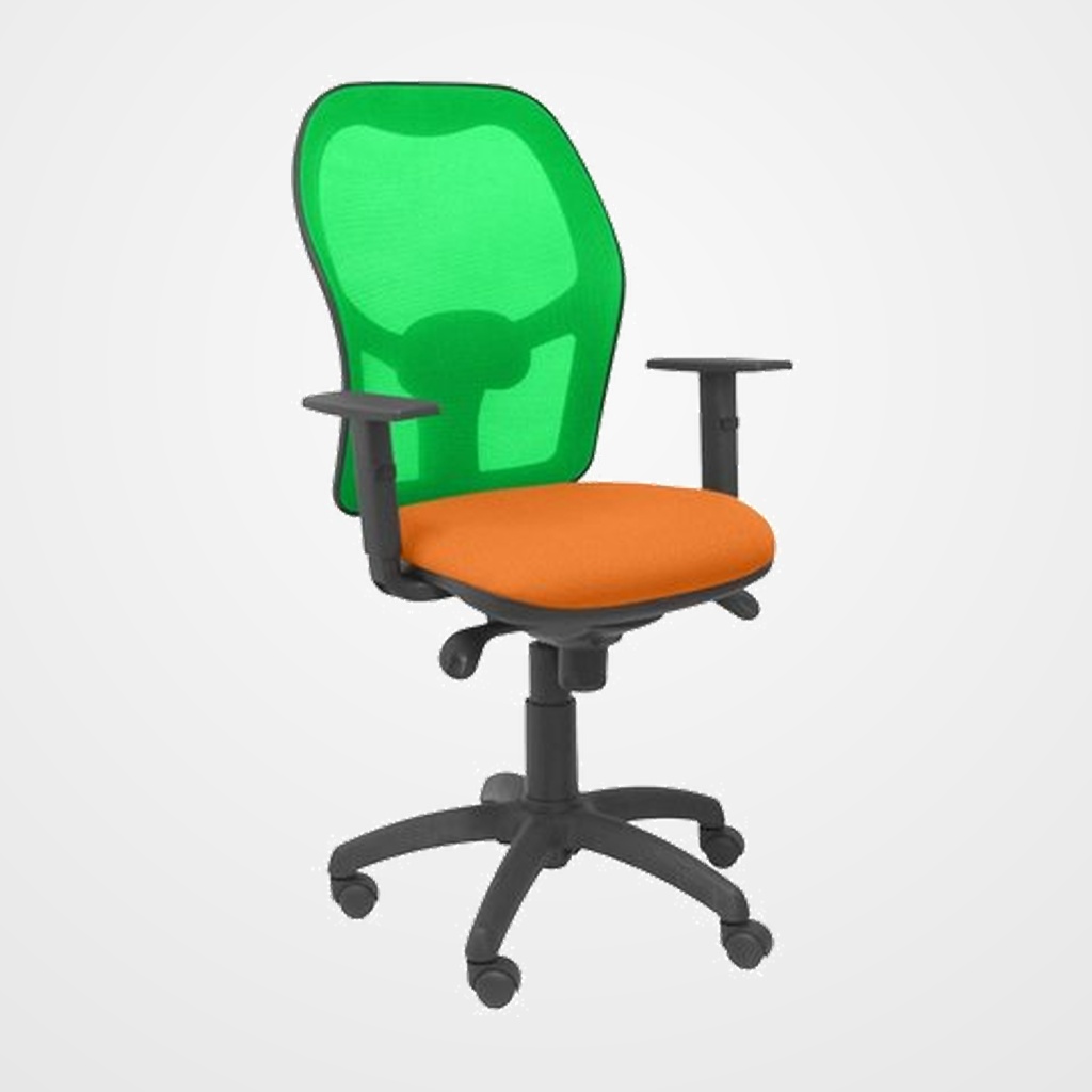 SILLA PIQUERAS Y CRESPO JORQUERA BRAZOS REGULABLES MECANISMO SINCRO CON REGULADOR DE TENSION RESPALDO DE MALLA VERDE Y ASIENTO TAPIZADO BALI NARANJA