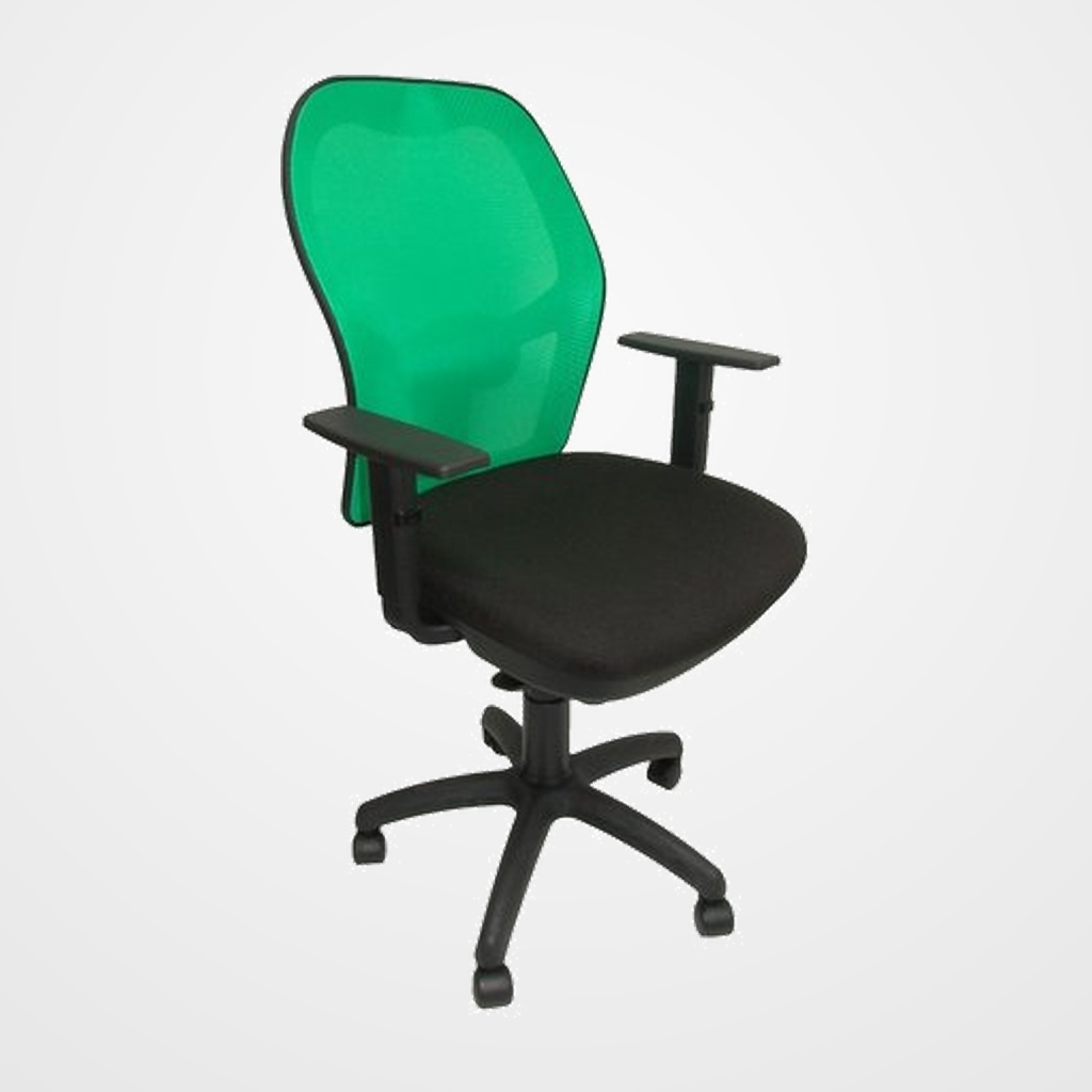 SILLA PIQUERAS Y CRESPO JORQUERA BRAZOS REGULABLES MECANISMO SINCRO CON REGULADOR DE TENSION RESPALDO DE MALLA VERDE Y ASIENTO TAPIZADO BALI NEGRO