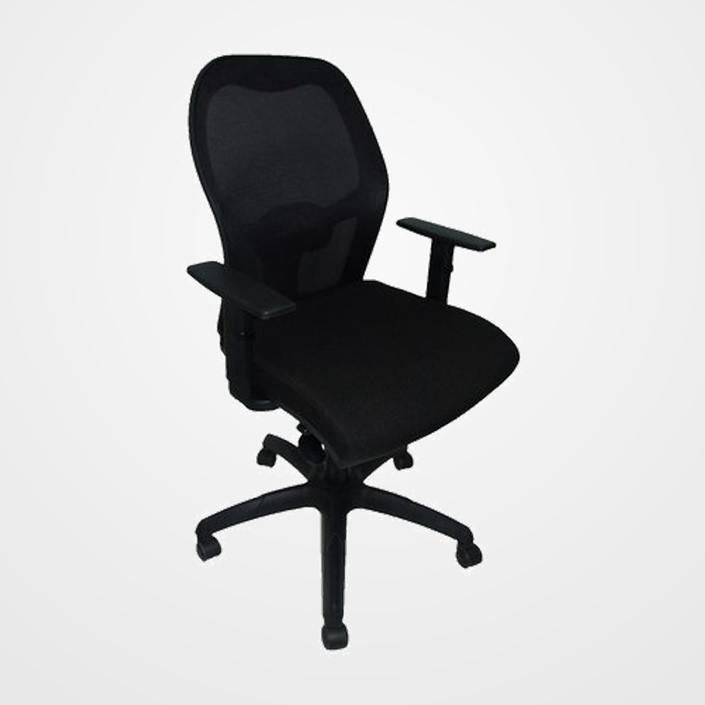 SILLA PIQUERAS Y CRESPO JORQUERA BRAZOS REGULABLES MECANISMO SINCRO CON REGULADOR DE TENSION TRASLAK RESPALDO DE MALLA NEGRA Y ASIENTO TAPIZADO BALI NEGRO