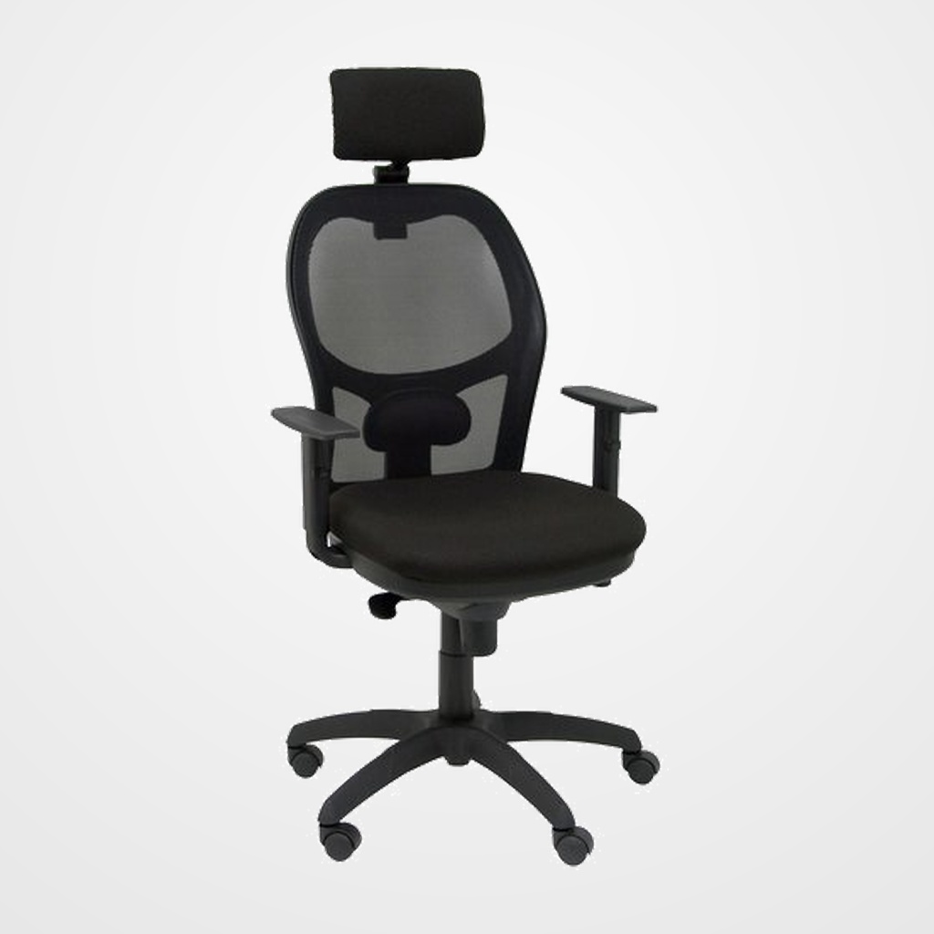 SILLA PIQUERAS Y CRESPO JORQUERA BRAZOS Y CABECERO REGULABLES MECANISMO SINCRO CON REGULADOR DE TENSION RUEDAS NYLON RESPALDO DE MALLA NEGRA Y ASIENTO TAPIZADO BALI NEGRO