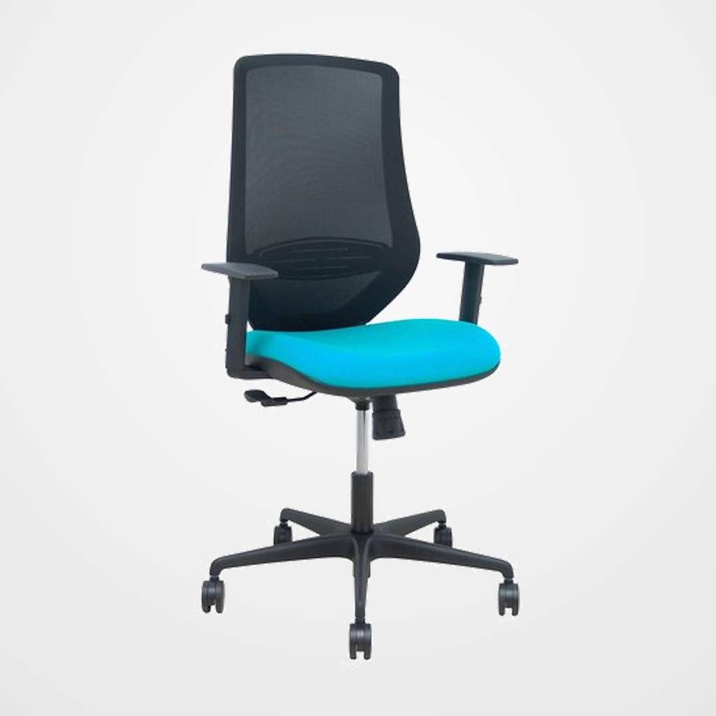SILLA PIQUERAS Y CRESPO MARDOS BRAZOS REGULABLE ERGONOMICA MECANISMO BASCULANTE RESPALDO MALLA NEGRA ASIENTO TAPIZADO BALI TURQUESA
