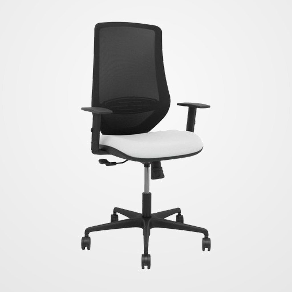 SILLA PIQUERAS Y CRESPO MARDOS BRAZOS REGULABLES ERGONOMICA MECANISMO BASCULANTE RESPALDO MALLA NEGRA ASIENTO TAPIZADO BALI BLANCO
