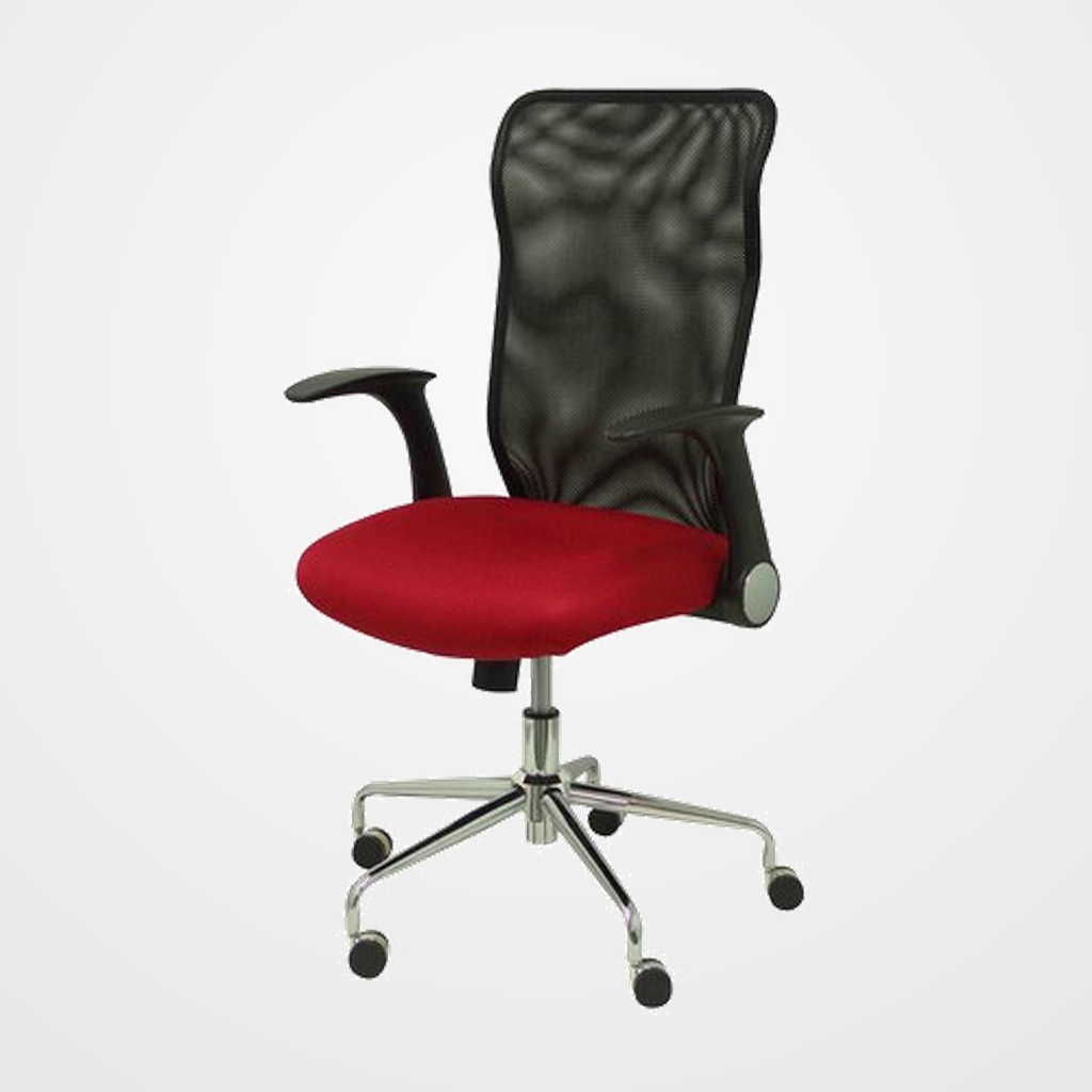 SILLA PIQUERAS Y CRESPO MINAYA BRAZOS REGULABLES MECANISMO BASCULANTE ERGONOMICA RESPALDO MALLA TRANSPIRABLE NEGRA Y ASIENTO TAPIZADO EN TEJIDO 3D ROJO