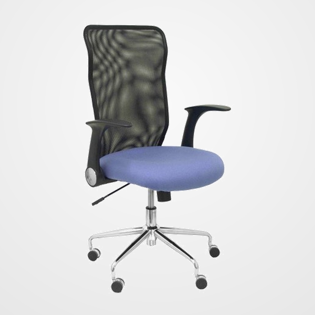 SILLA PIQUERAS Y CRESPO MINAYA BRAZOS RETRACTILES MECANISMO BASCULANTE ERGONOMICA RESPALDO MALLA TRANSPIRABLE NEGRA ASIENTO TAPIZADO BALI AZUL CLARO