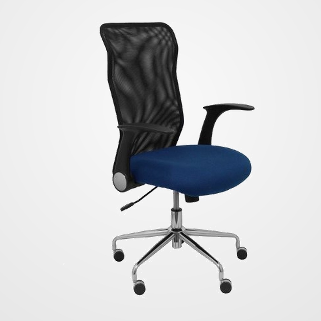 SILLA PIQUERAS Y CRESPO MINAYA BRAZOS RETRACTILES MECANISMO BASCULANTE ERGONOMICA RESPALDO MALLA TRANSPIRABLE NEGRA ASIENTO TAPIZADO BALI AZUL MARINO