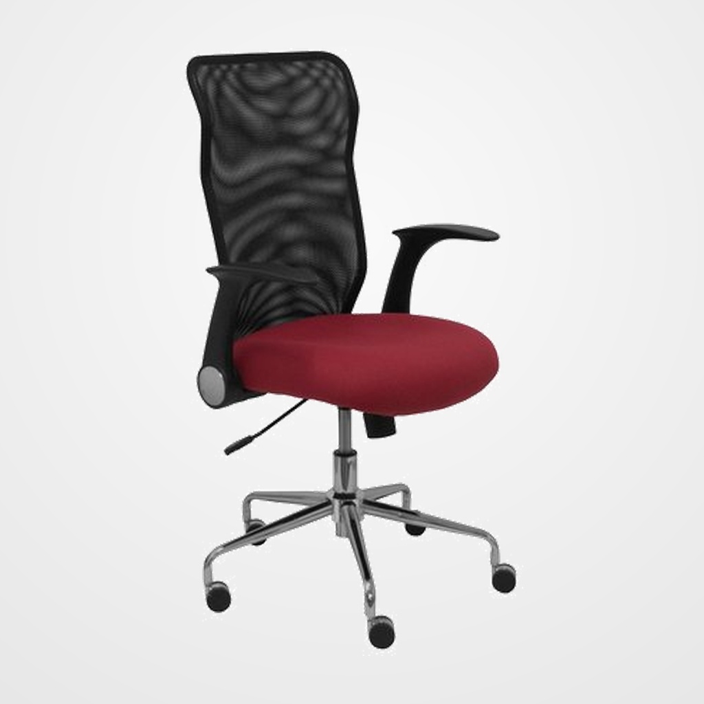 [24403884] SILLA PIQUERAS Y CRESPO MINAYA BRAZOS RETRACTILES MECANISMO BASCULANTE ERGONOMICA RESPALDO MALLA TRANSPIRABLE NEGRA ASIENTO TAPIZADO BALI GRANATE
