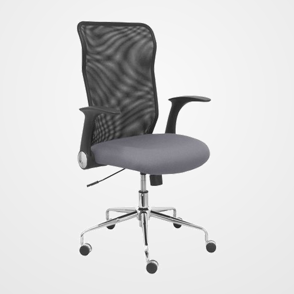 SILLA PIQUERAS Y CRESPO MINAYA BRAZOS RETRACTILES MECANISMO BASCULANTE ERGONOMICA RESPALDO MALLA TRANSPIRABLE NEGRA ASIENTO TAPIZADO BALI GRIS MEDIO