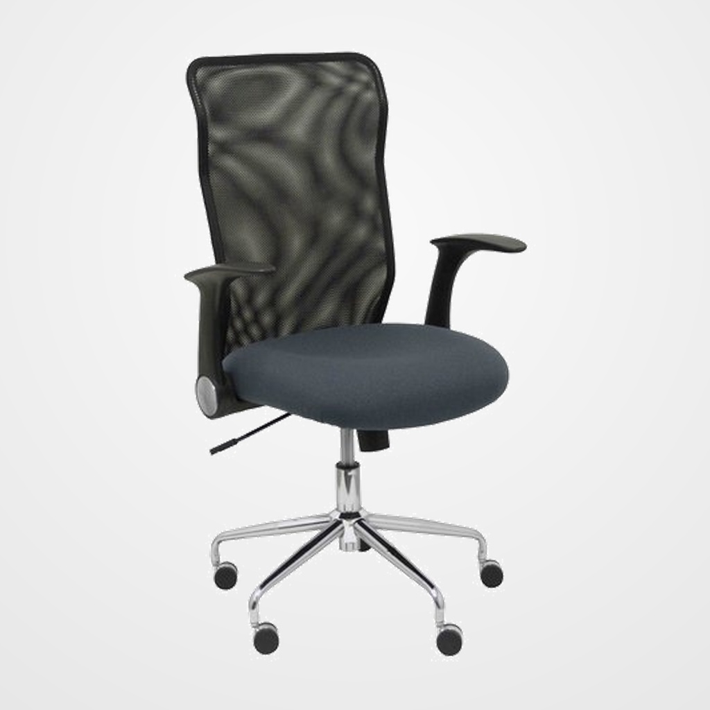SILLA PIQUERAS Y CRESPO MINAYA BRAZOS RETRACTILES MECANISMO BASCULANTE ERGONOMICA RESPALDO MALLA TRANSPIRABLE NEGRA ASIENTO TAPIZADO BALI GRIS OSCURO