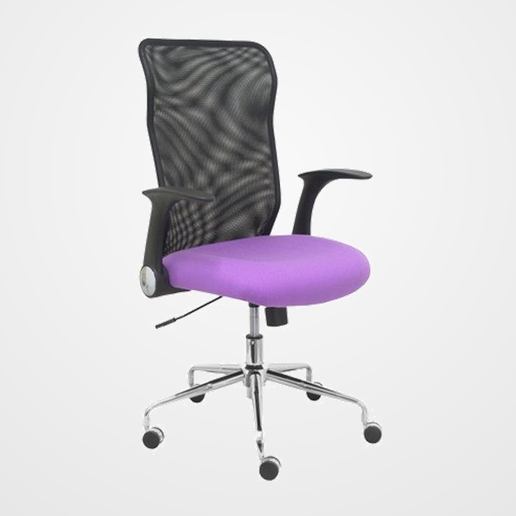 SILLA PIQUERAS Y CRESPO MINAYA BRAZOS RETRACTILES MECANISMO BASCULANTE ERGONOMICA RESPALDO MALLA TRANSPIRABLE NEGRA ASIENTO TAPIZADO BALI LILA