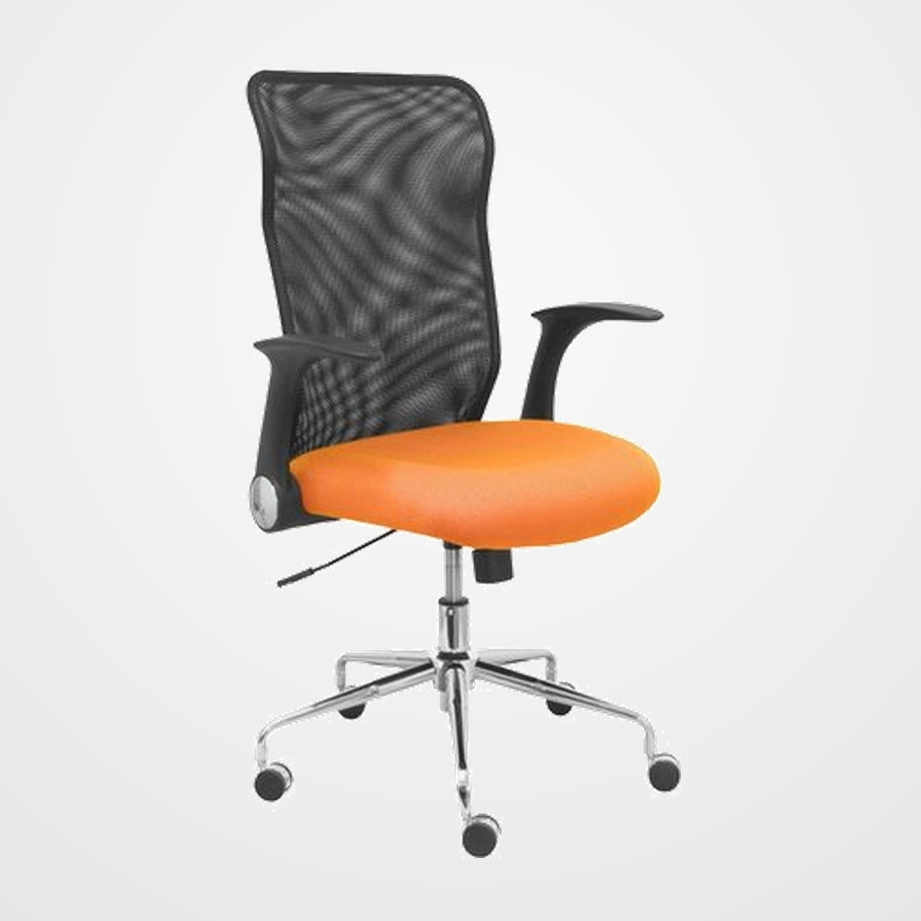 SILLA PIQUERAS Y CRESPO MINAYA BRAZOS RETRACTILES MECANISMO BASCULANTE ERGONOMICA RESPALDO MALLA TRANSPIRABLE NEGRA ASIENTO TAPIZADO BALI NARANJA