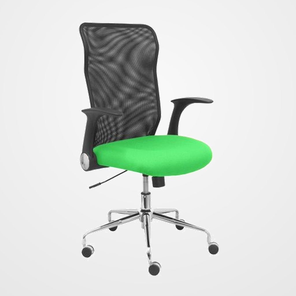 SILLA PIQUERAS Y CRESPO MINAYA BRAZOS RETRACTILES MECANISMO BASCULANTE ERGONOMICA RESPALDO MALLA TRANSPIRABLE NEGRA ASIENTO TAPIZADO BALI PISTACHO