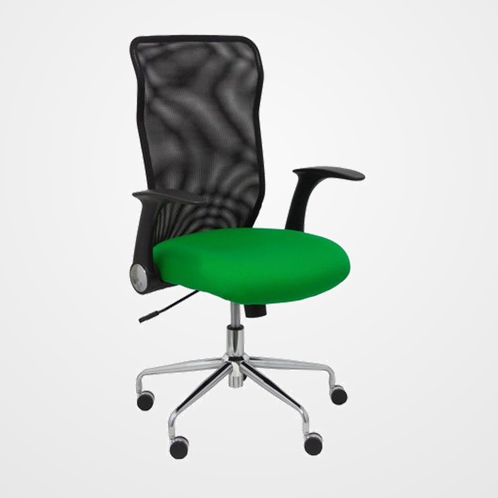 SILLA PIQUERAS Y CRESPO MINAYA BRAZOS RETRACTILES MECANISMO BASCULANTE ERGONOMICA RESPALDO MALLA TRANSPIRABLE NEGRA ASIENTO TAPIZADO BALI VERDE