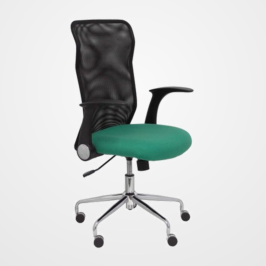 SILLA PIQUERAS Y CRESPO MINAYA BRAZOS RETRACTILES MECANISMO BASCULANTE ERGONOMICA RESPALDO MALLA TRANSPIRABLE NEGRA ASIENTO TAPIZADO BALI VERDE
