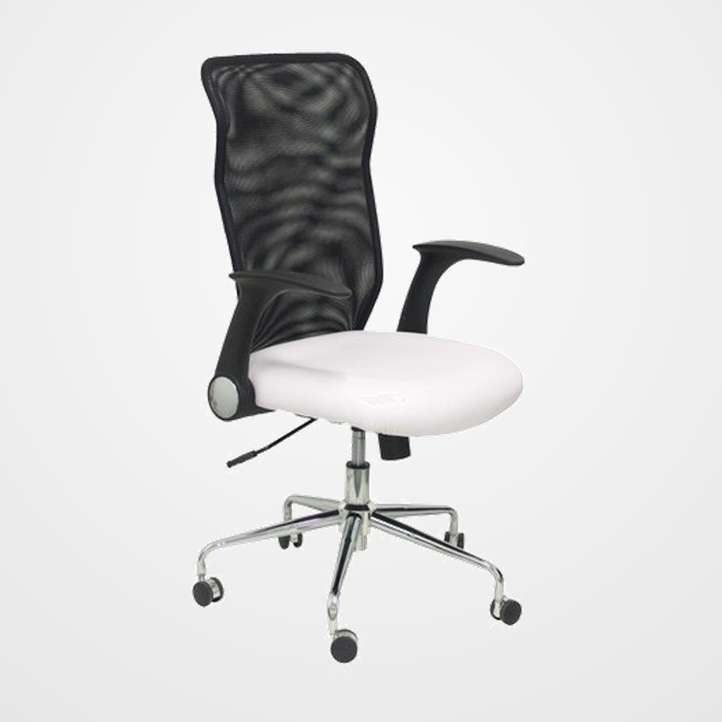 SILLA PIQUERAS Y CRESPO MINAYA BRAZOS RETRACTILES MECANISMO BASCULANTE ERGONOMICA RESPALDO MALLA TRANSPIRABLE NEGRA ASIENTO TAPIZADO SIMILPIEL BLANCO