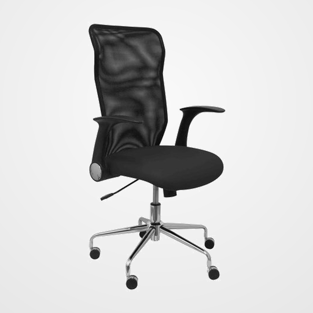 SILLA PIQUERAS Y CRESPO MINAYA BRAZOS RETRACTILES MECANISMO BASCULANTE ERGONOMICA RESPALDO MALLA TRANSPIRABLE NEGRA ASIENTO TAPIZADO SIMILPIEL NEGRO