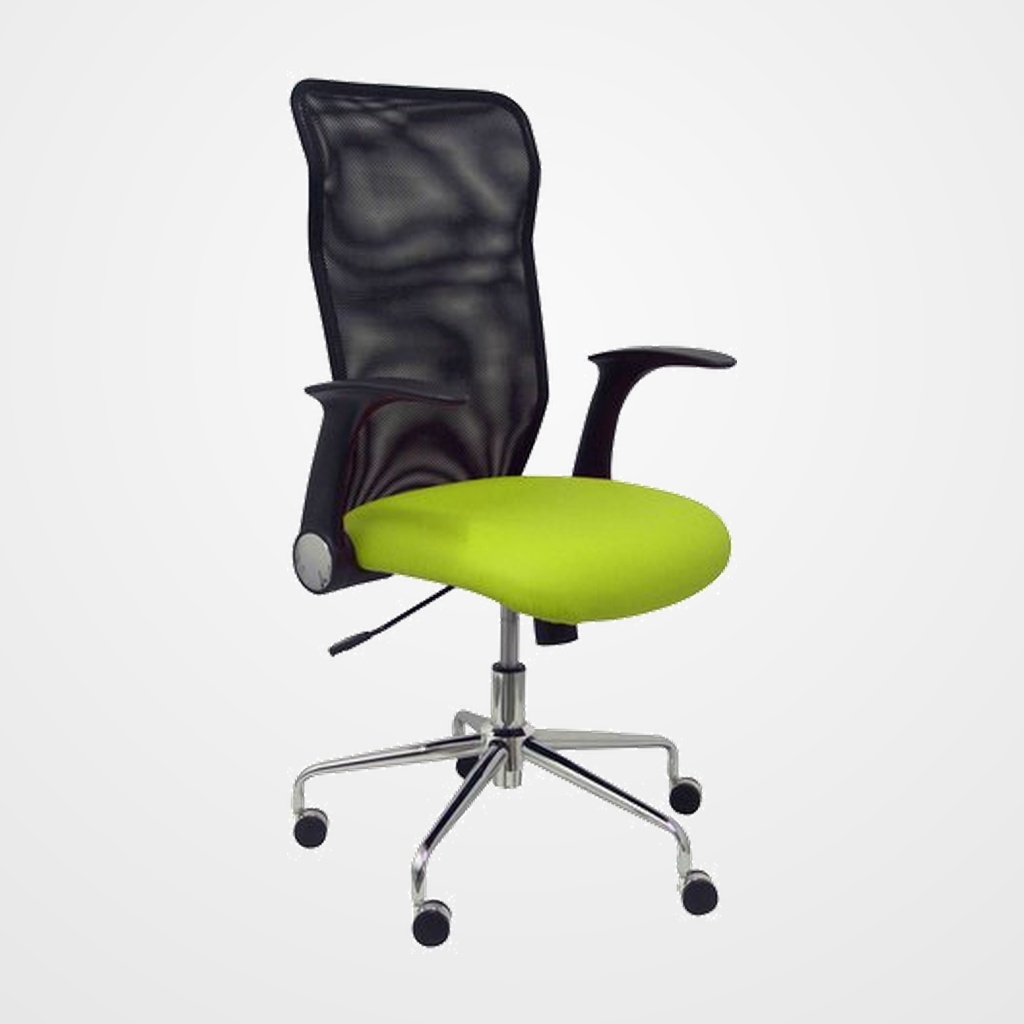 SILLA PIQUERAS Y CRESPO MINAYA BRAZOS RETRACTILES MECANISMO BASCULANTE ERGONOMICA RESPALDO MALLA TRANSPIRABLE NEGRA ASIENTO TAPIZADO SIMILPIEL PISTACHO