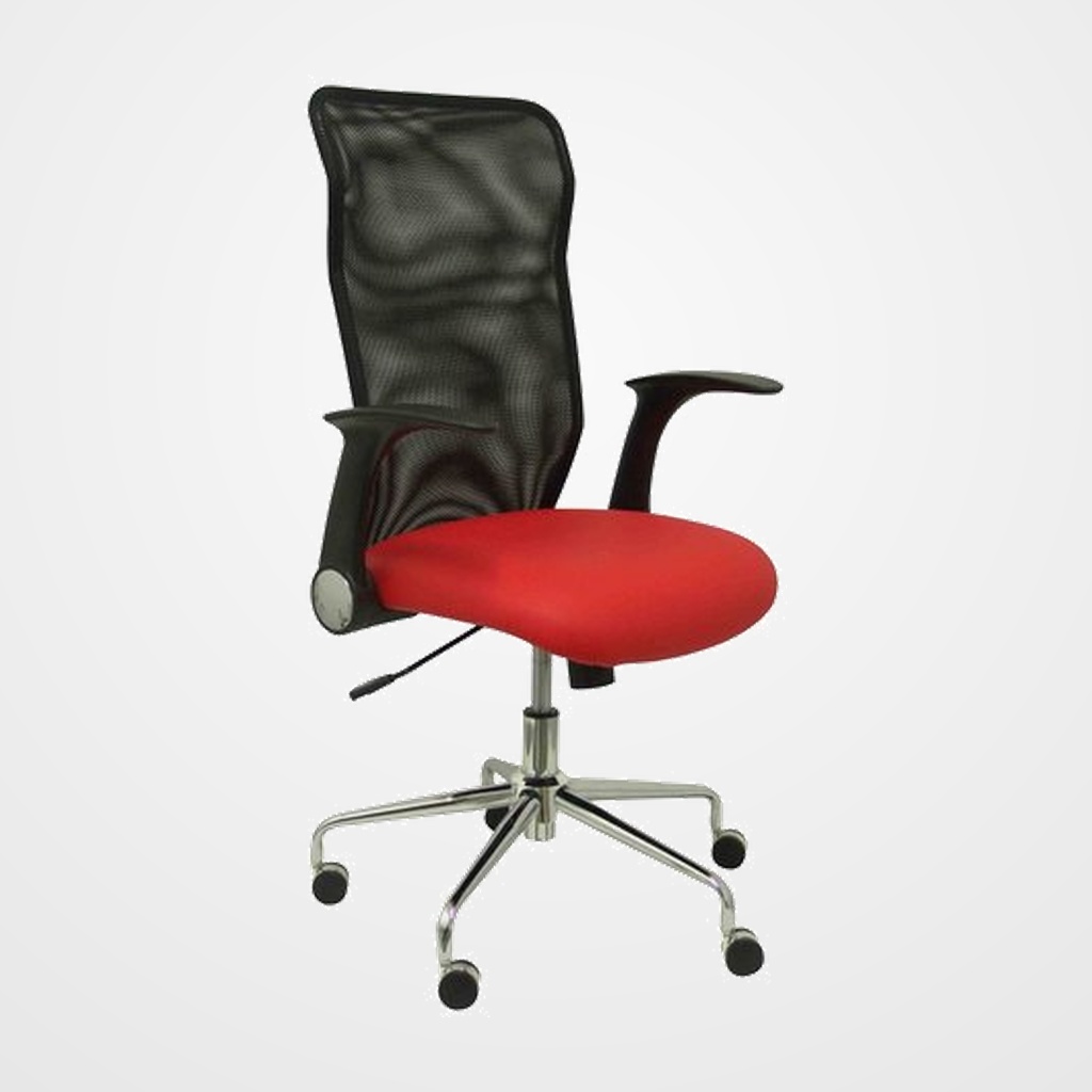 SILLA PIQUERAS Y CRESPO MINAYA BRAZOS RETRACTILES MECANISMO BASCULANTE ERGONOMICA RESPALDO MALLA TRANSPIRABLE NEGRA ASIENTO TAPIZADO SIMILPIEL ROJO