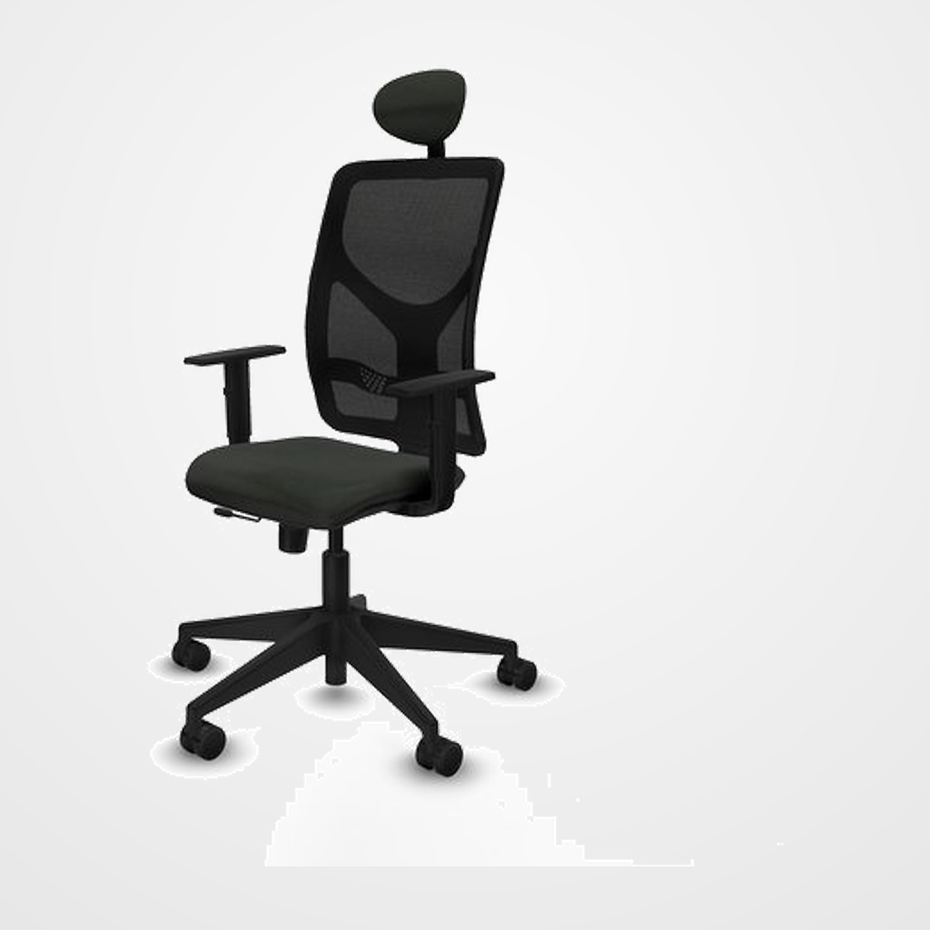 SILLA PIQUERAS Y CRESPO MOTILLA BRAZOS REGULABLES CABECERO MECANISMO SINCRO CON REGULADOR DE TENSION RESPALDO DE MALLA NEGRA Y ASIENTO TAPIZADO BALI NEGRO