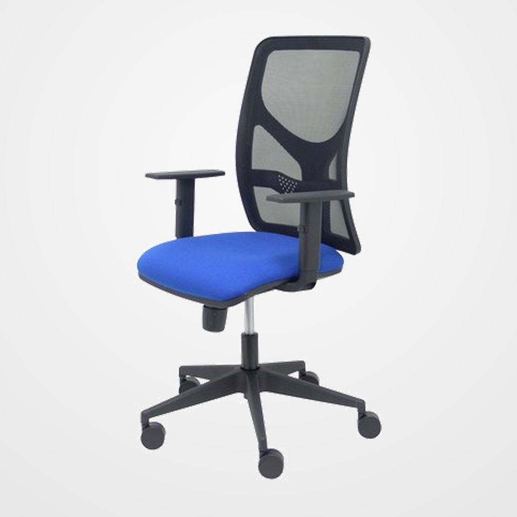 SILLA PIQUERAS Y CRESPO MOTILLA BRAZOS REGULABLES MECANISMO SINCRO CON REGULADOR DE TENSION RESPALDO DE MALLA NEGRA Y ASIENTO TAPIZADO BALI AZUL