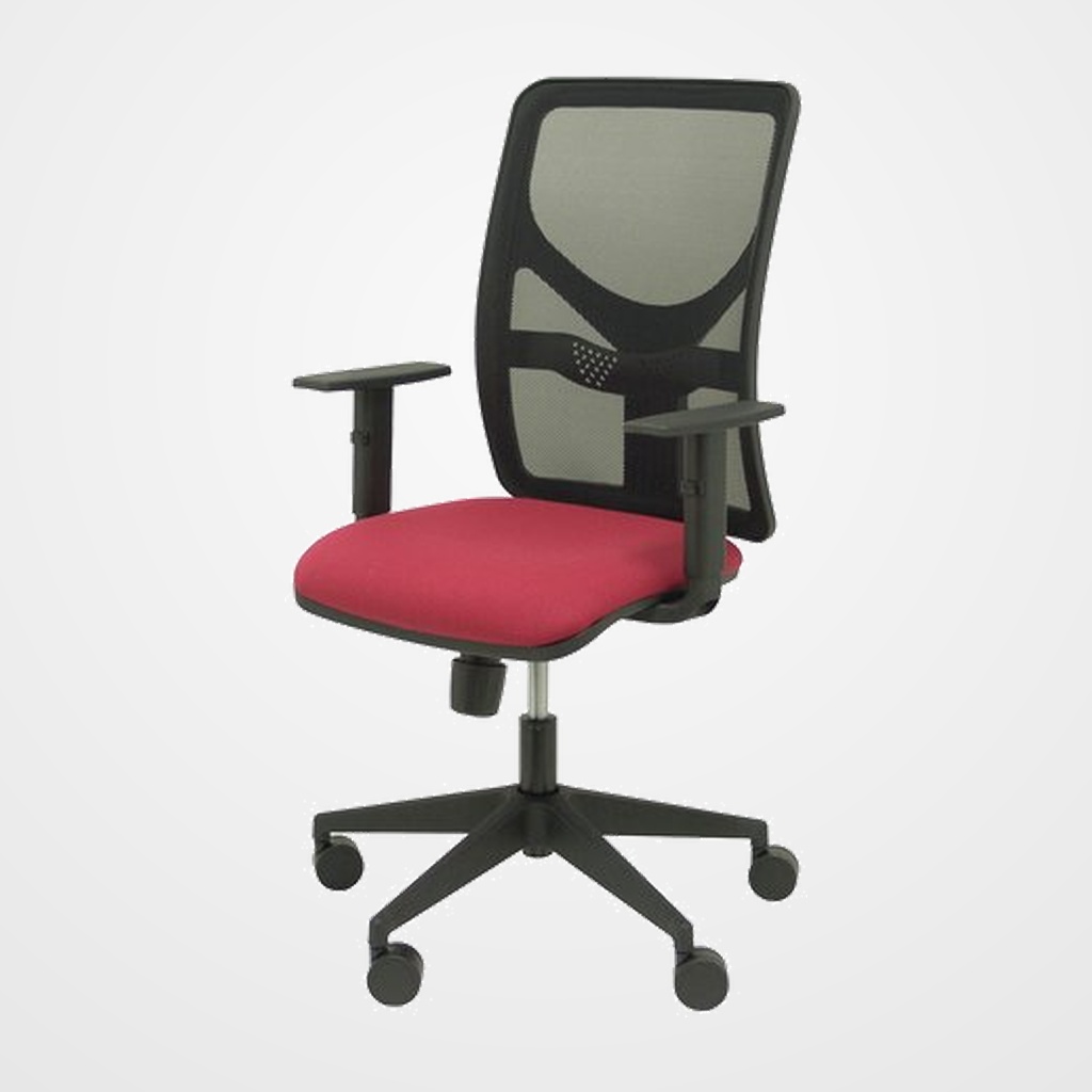 SILLA PIQUERAS Y CRESPO MOTILLA BRAZOS REGULABLES MECANISMO SINCRO CON REGULADOR DE TENSION RESPALDO DE MALLA NEGRA Y ASIENTO TAPIZADO BALI GRANATE