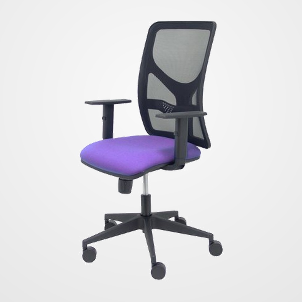 SILLA PIQUERAS Y CRESPO MOTILLA BRAZOS REGULABLES MECANISMO SINCRO CON REGULADOR DE TENSION RESPALDO DE MALLA NEGRA Y ASIENTO TAPIZADO BALI LILA