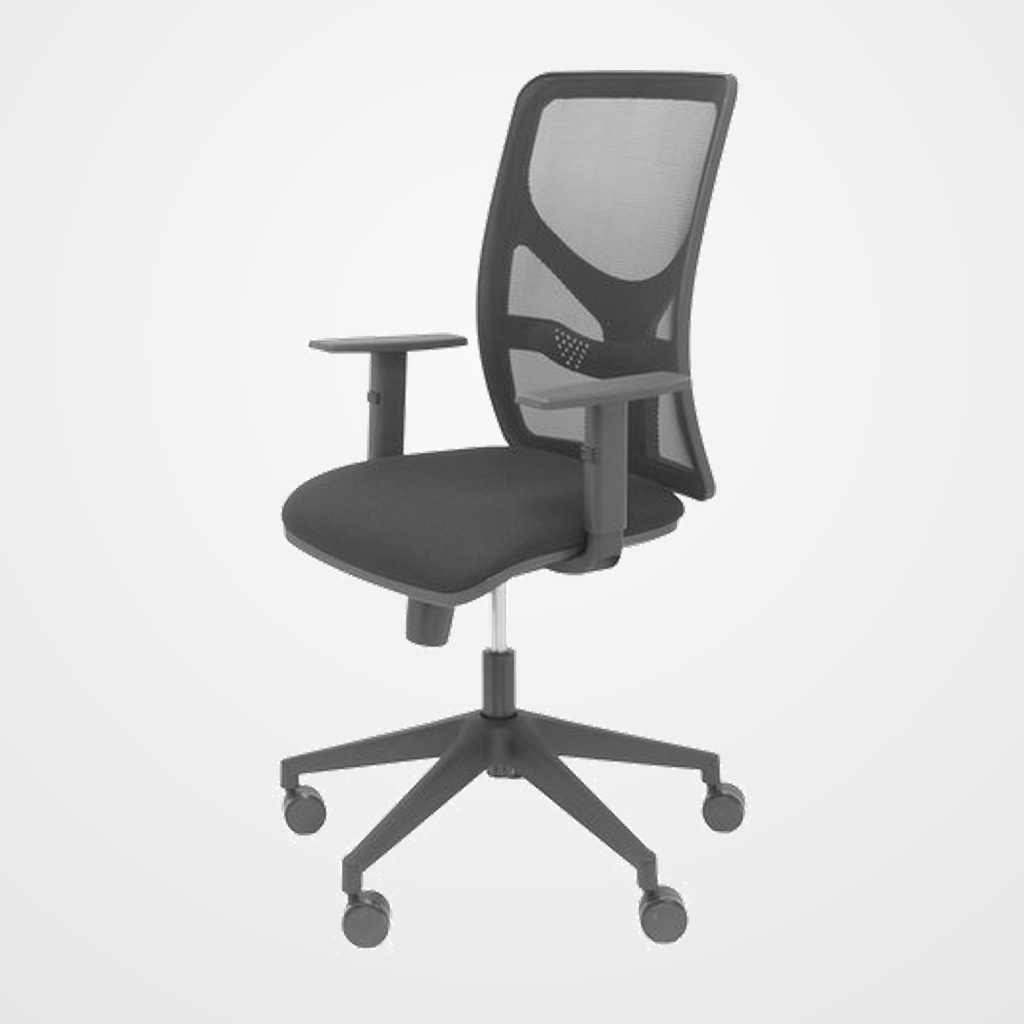 SILLA PIQUERAS Y CRESPO MOTILLA BRAZOS REGULABLES MECANISMO SINCRO CON REGULADOR DE TENSION RESPALDO DE MALLA NEGRA Y ASIENTO TAPIZADO BALI NEGRO