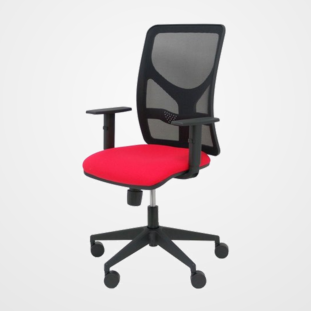 SILLA PIQUERAS Y CRESPO MOTILLA BRAZOS REGULABLES MECANISMO SINCRO CON REGULADOR DE TENSION RESPALDO DE MALLA NEGRA Y ASIENTO TAPIZADO BALI ROJO
