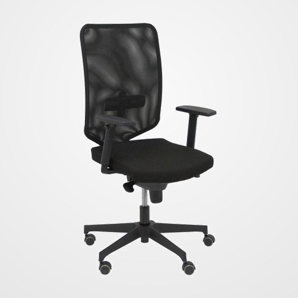 SILLA PIQUERAS Y CRESPO OSSA NEGRA USO INTENSIVO MECANISMO SINCRO REGULABLE EN ALTURA RESPALDO MALLA NEGRA REFUERZO LUMBAR BRAZOS REGULABLES 3D ASIENTO TAPIZADO BALI NEGRO