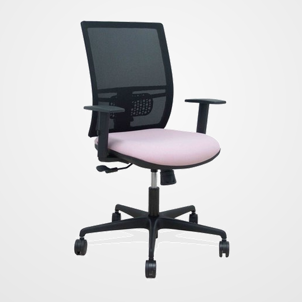 SILLA PIQUERAS Y CRESPO YUNQUERA BRAZOS REGULABLE ERGONOMICA MECANISMO SINCRO RESPALDO MALLA NEGRA ASIENTO TAPIZADO BALI ROSA