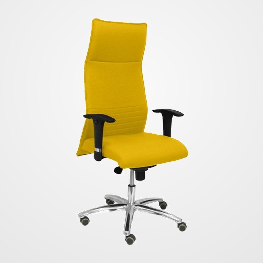 SILLON PIQUERAS Y CRESPO ALBACETE XL DIRECCION HASTA 160 Kg MECANISMO SINCRO BRAZOS REGULABLES EN ALTURA CON ESPUMA VISCOELASTICA ASIENTO A MEDIDA TAPIZADO BALI AMARILLO