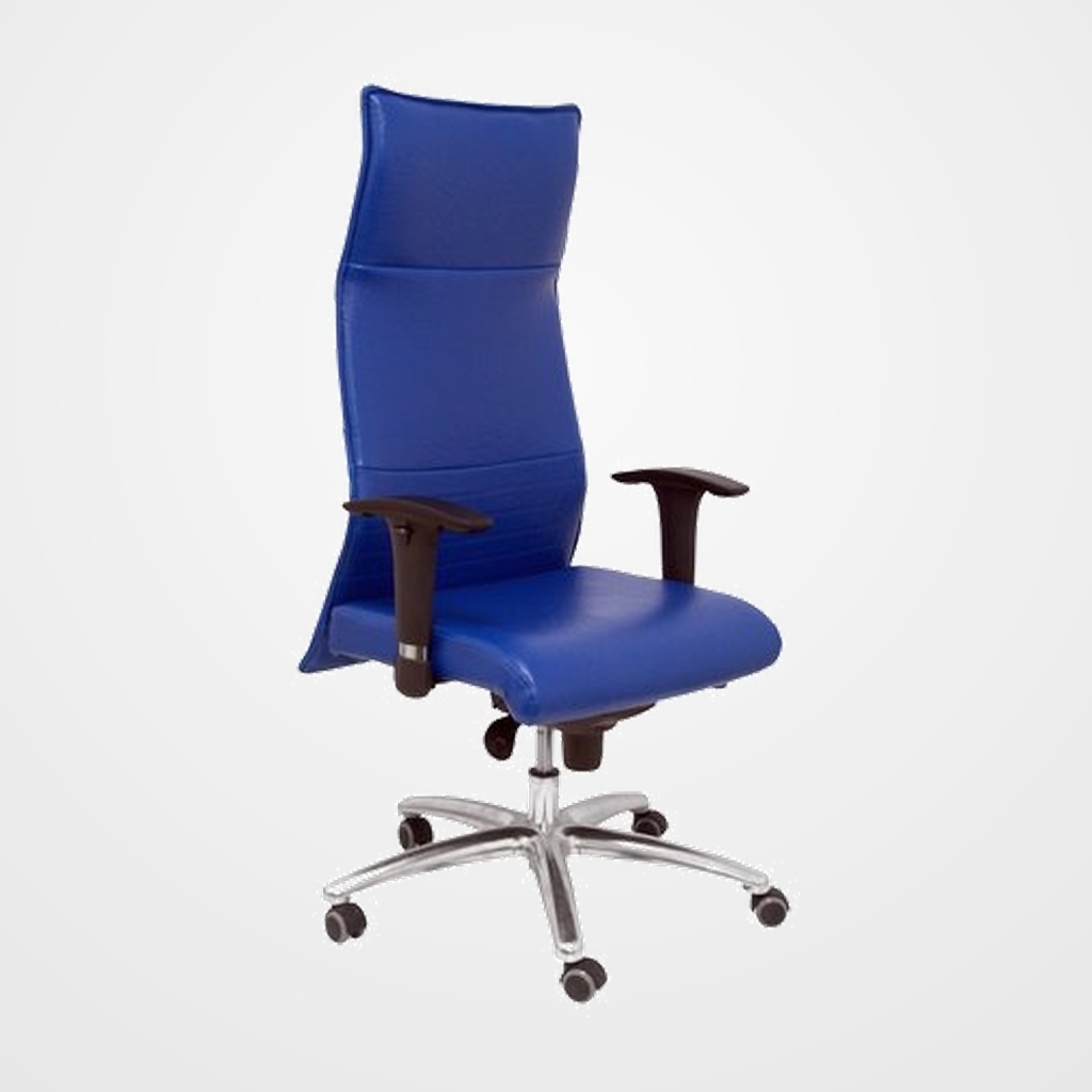 SILLON PIQUERAS Y CRESPO ALBACETE XL DIRECCION HASTA 160 Kg MECANISMO SINCRO BRAZOS REGULABLES EN ALTURA CON ESPUMA VISCOELASTICA ASIENTO A MEDIDA TAPIZADO PIEL AZUL