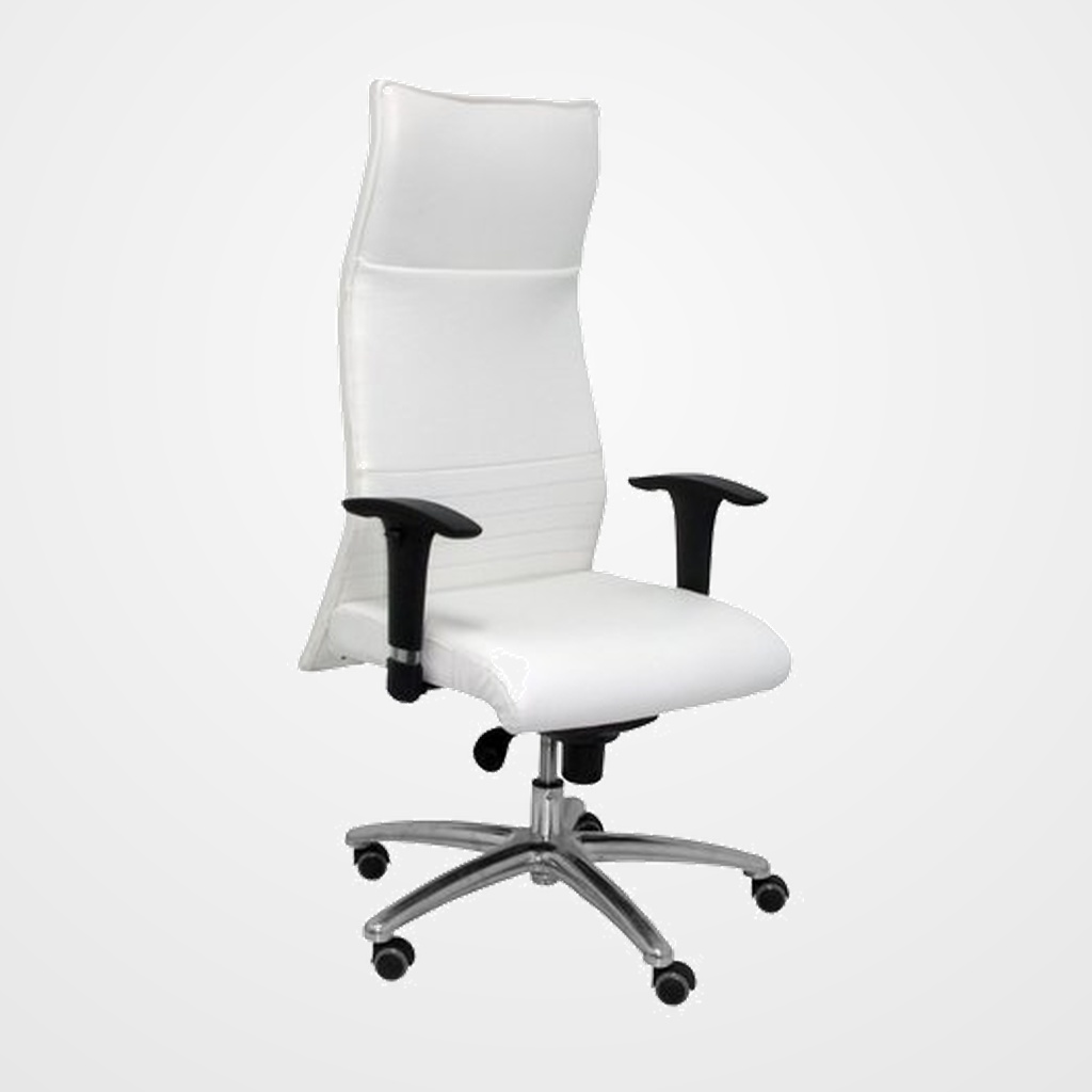 SILLON PIQUERAS Y CRESPO ALBACETE XL DIRECCION HASTA 160 Kg MECANISMO SINCRO BRAZOS REGULABLES EN ALTURA CON ESPUMA VISCOELASTICA ASIENTO A MEDIDA TAPIZADO SIMILPIEL BLANCO