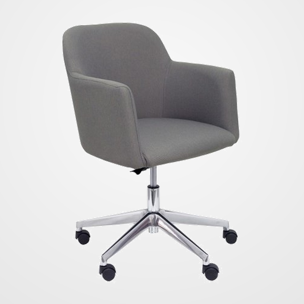 SILLON PIQUERAS Y CRESPO ATHENEA CONFIDENTE MECANISMO GIRATORIO CON ELEVACION EN ALTURA BASE CROMADA Y TAPIZADO ERA GRIS