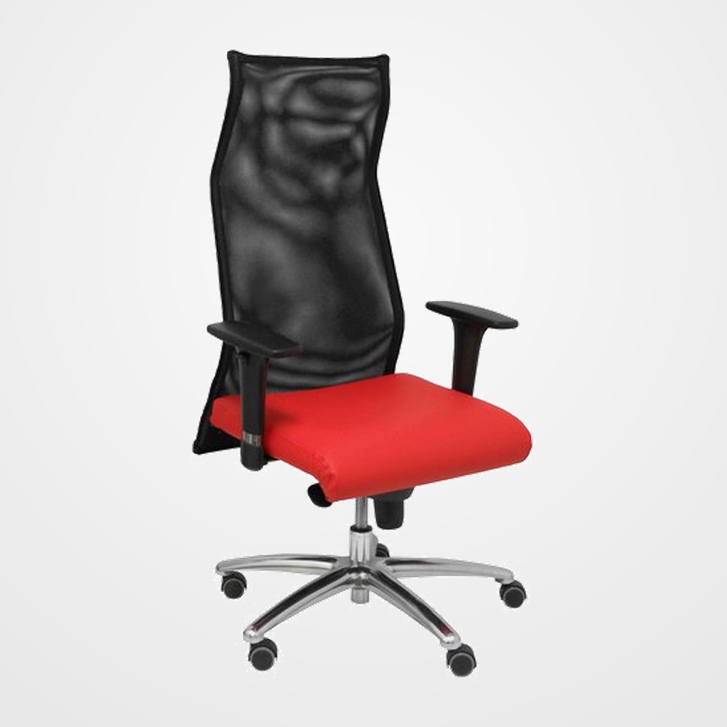 SILLON PIQUERAS Y CRESPO SAHUCO DIRECCION USO INTENSIVO (8H) BRAZOS REGULABLES MECANISMO SINCRO RESPALDO MALLA TRANSPIRABLE NEGRO Y ASIENTO TAPIZADO SIMILPIEL ROJO