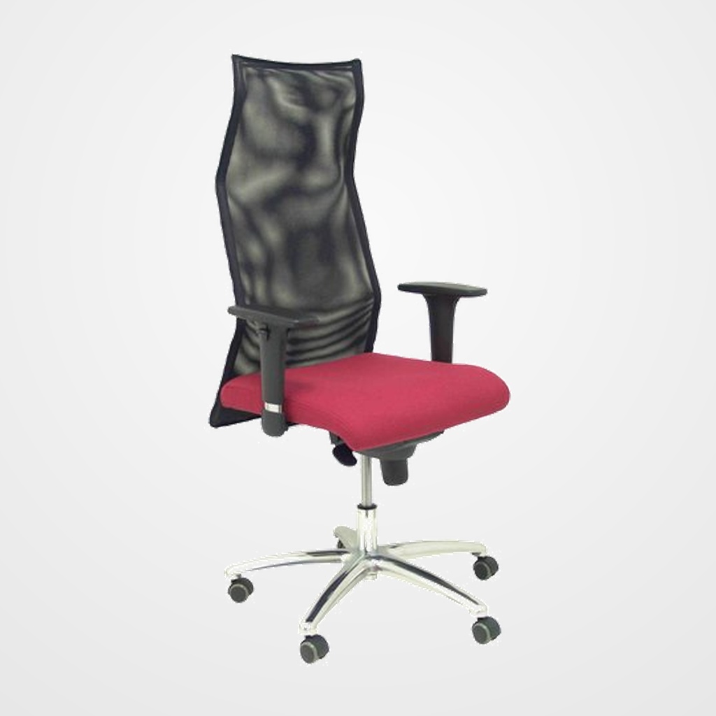 SILLON PIQUERAS Y CRESPO SAHUCO XL DIRECCION HASTA 160 Kg MECANISMO SINCRO BRAZOS REGULABLES EN ALTURA RESPALDO MALLA TRANSPIRABLE NEGRA ASIENTO A MEDIDA CON ESPUMA VISCOELASTICA Y TAPIZADO BALI GRANATE