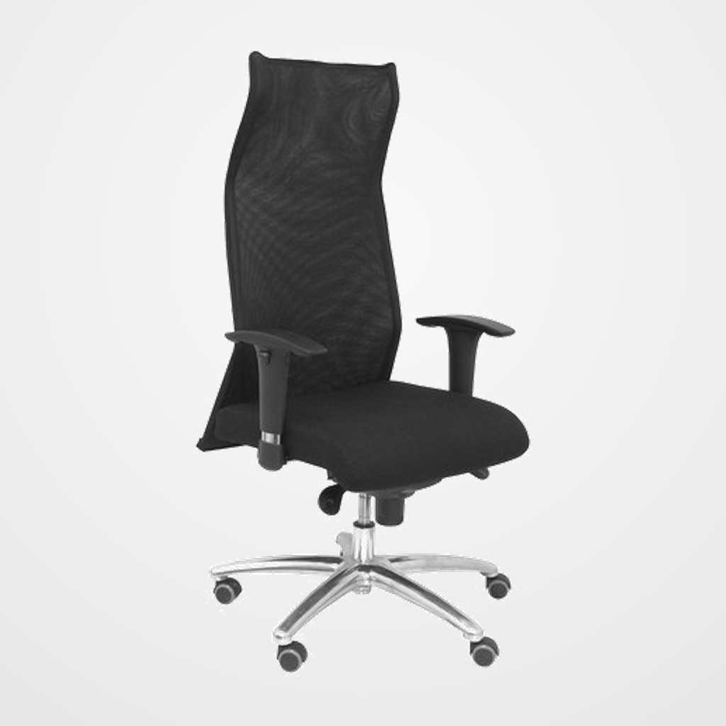 SILLON PIQUERAS Y CRESPO SAHUCO XL DIRECCION HASTA 160 Kg MECANISMO SINCRO BRAZOS REGULABLES EN ALTURA RESPALDO MALLA TRANSPIRABLE NEGRA ASIENTO A MEDIDA CON ESPUMA VISCOELASTICA Y TAPIZADO BALI NEGRO