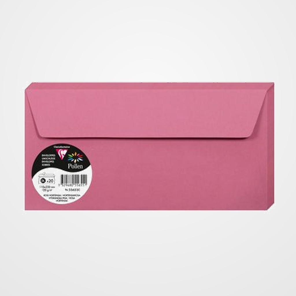 SOBRE CLAIREFONTAINE POLLEN 110x220 120g ROSA HORTENSIA PAQUETE DE 20