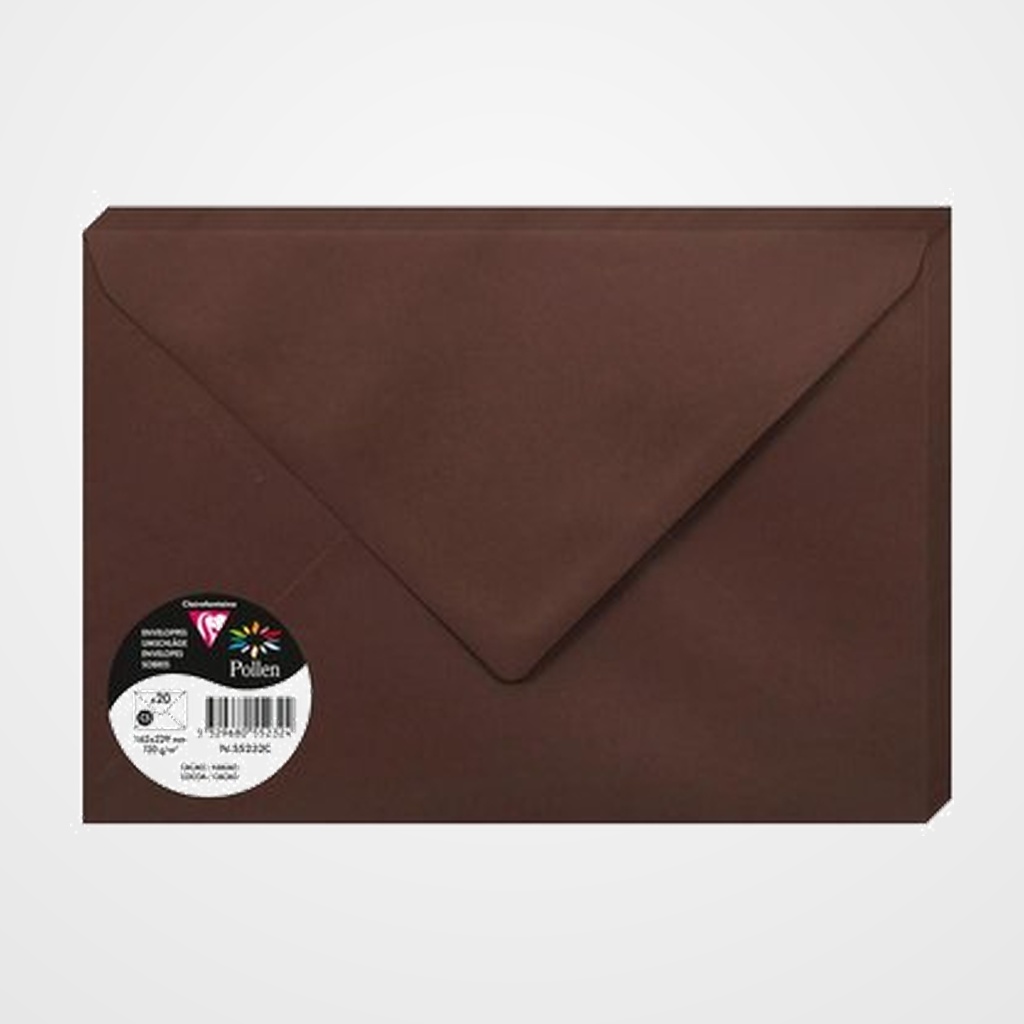 SOBRE CLAIREFONTAINE POLLEN 162x229 120g CACAO PAQUETE DE 20