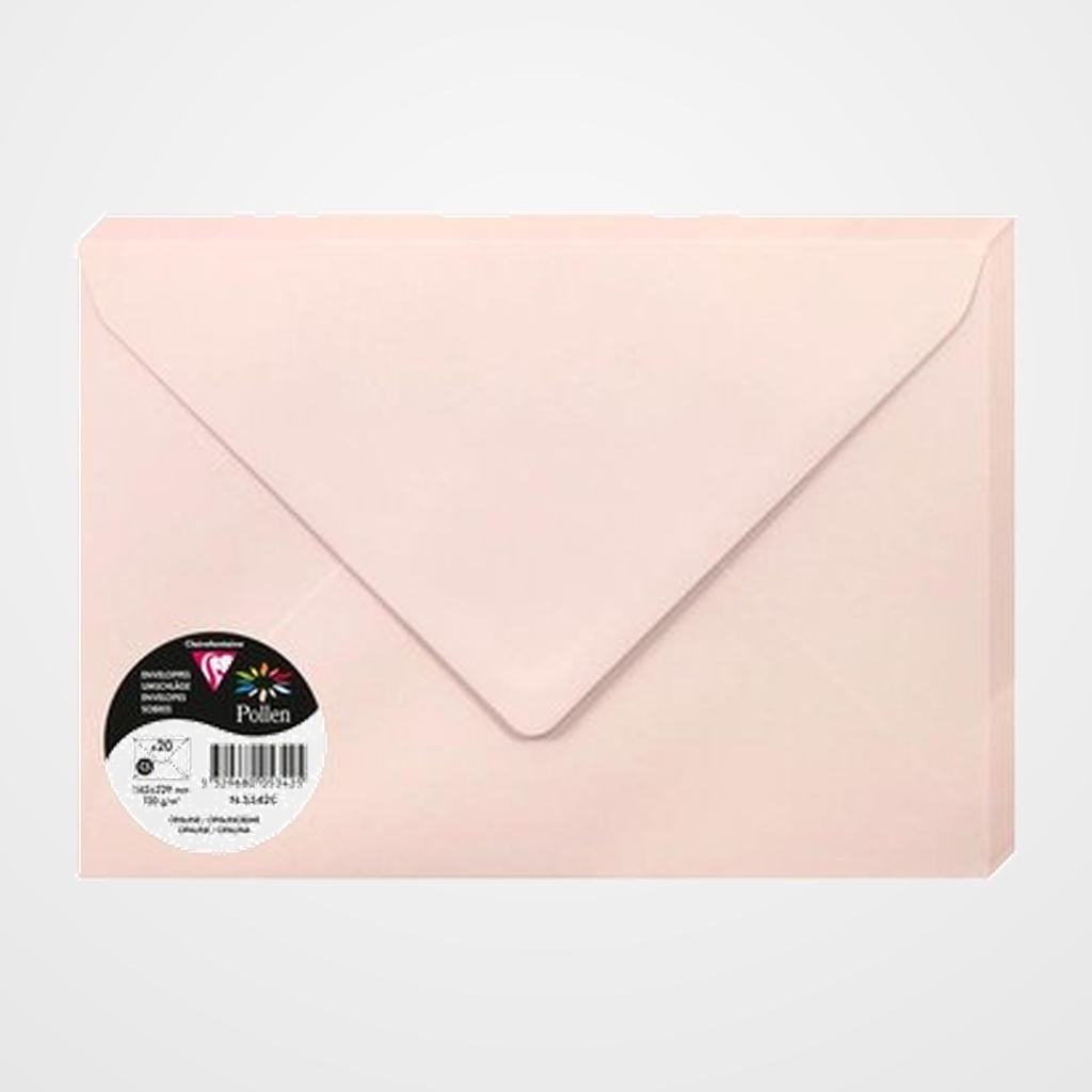 SOBRE CLAIREFONTAINE POLLEN 162x229 120g OPALINA PAQUETE DE 20