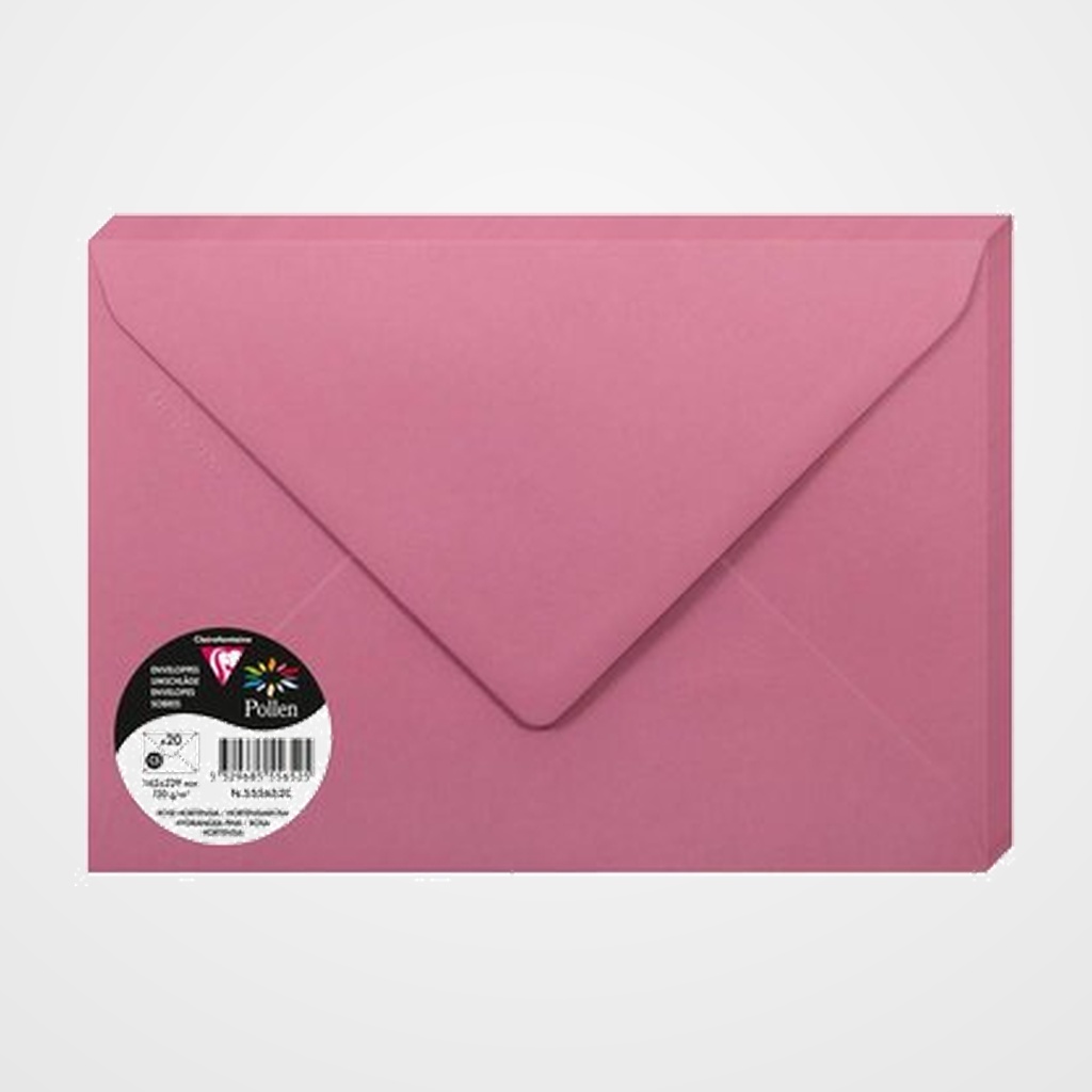 SOBRE CLAIREFONTAINE POLLEN 162x229 120g ROSA HORTENSIA PAQUETE DE 20