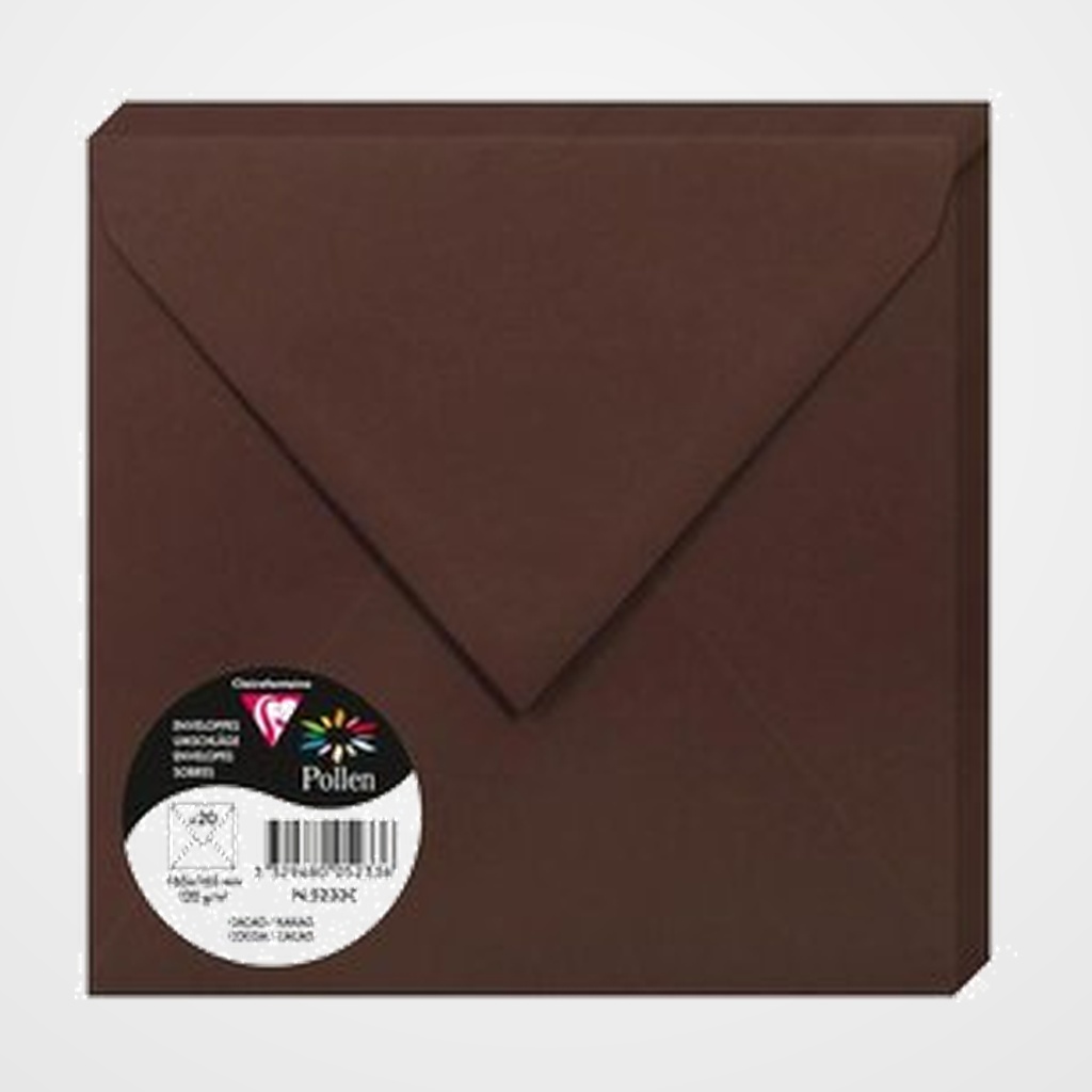 SOBRE CLAIREFONTAINE POLLEN 165x165 120g CACAO PAQUETE DE 20