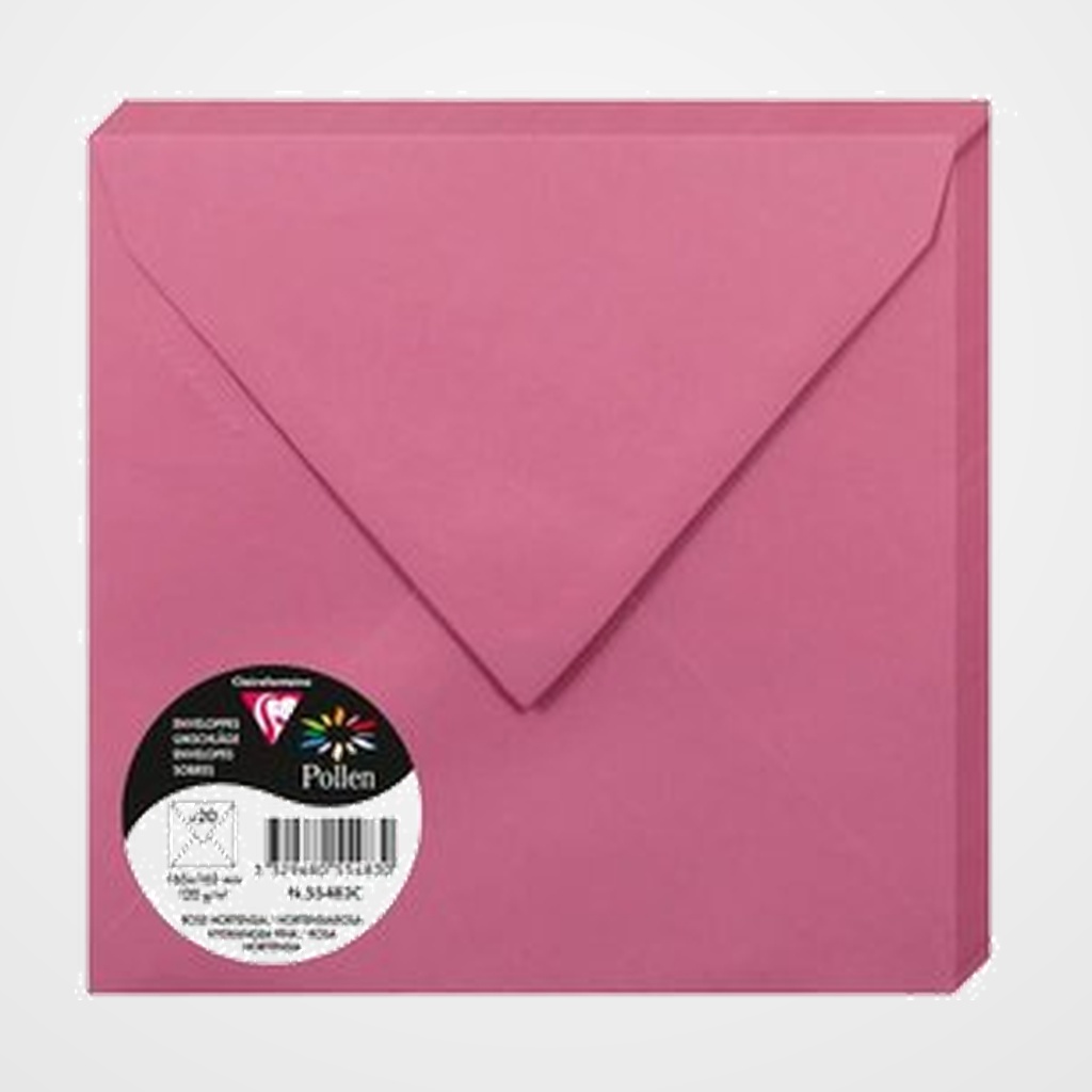 SOBRE CLAIREFONTAINE POLLEN 165x165 120g ROSA HORTENSIA PAQUETE DE 20