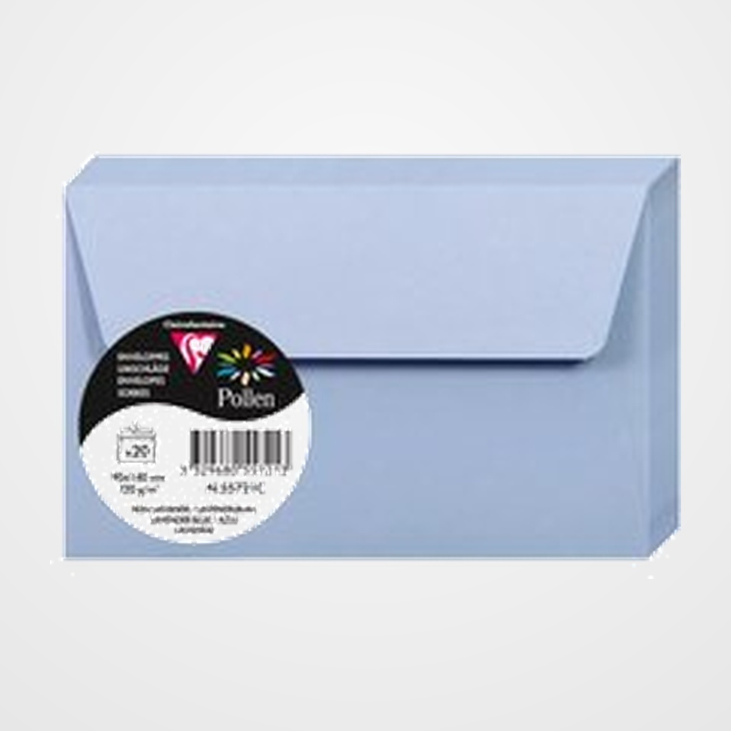 SOBRE CLAIREFONTAINE POLLEN 90x140 120g AZUL LAVANDA PAQUETE DE 20